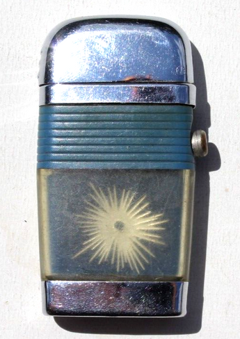 Vintage Mid Century Modern Star Burst Flip Top Advertising Cigarette Lighter