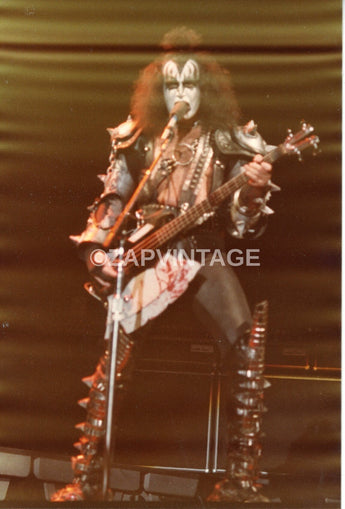 Vtg 1970s Gene Simmons Concert Tour Preforming Kiss Band Music Photo #2865