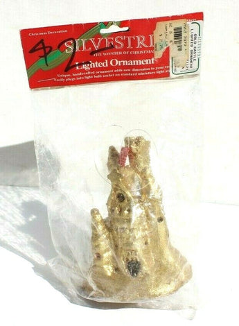 Sealed Vtg Silvestri Light Up Gold Litter Sand Castle Christmas Tree Ornament