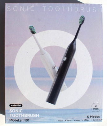 Sodentist Sonic Toothbrush Rechargeable Electric 2 Pack 5 Modes Black White