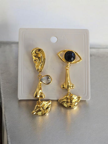 New Gold Abstract Pop Art Pieces Of ace ( Ear EYE) Pierced Dangling Earrings