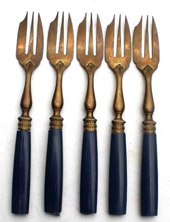 Vtg Antique Victorian English BLUE Cheese Desert Fork Set Utensils Silverware