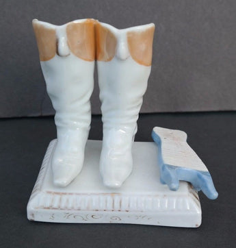 VTG Riding Boots Match Holder Striker Porcelain Bisque Hand Painted figurine