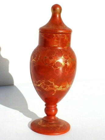 Vtg Orange MCM Glass Bathroom Vanity Storage Organizer Canister Cotton Ball Jar