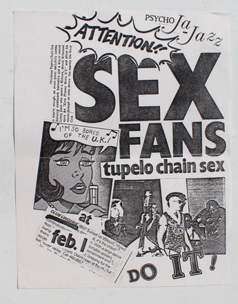 Vtg 1980s Sex Fans Tupelo Chain Sex At Club Lingerie Punk Rock Concert Flyer CA