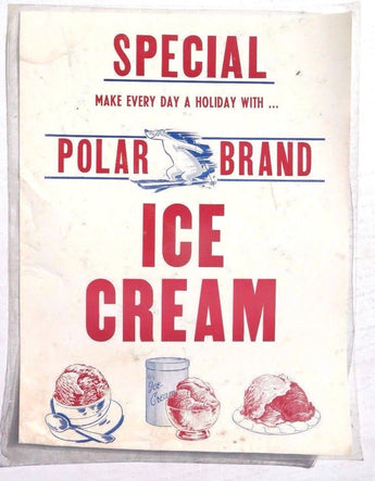 Vtg Special POLAR BRAND Ice Cream Advertising Sign / Poster / Lithograph 13X17