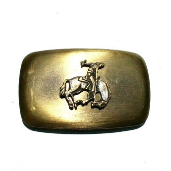 VINTAGE Metal Horse Saddle Belt Buckle Chambers Bronze Country Western Cowboy