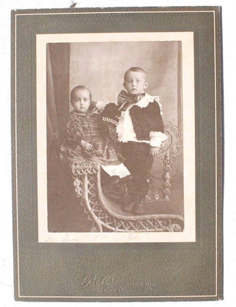 Vintage Antique B&W 1900s Baby Brother & Sister Kansas City Photo