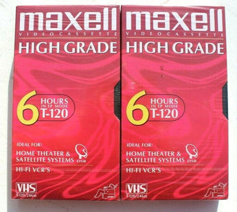 Lot Of 2 Maxell T-120 VHS Blank and Sealed High Grade Tapes - Sealed
