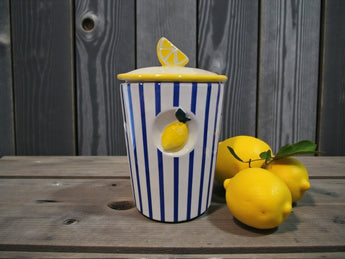 NEW Blue & Yellow Shabby Chic Ceramic Lemon / Sugar Jar Kitchen Canister