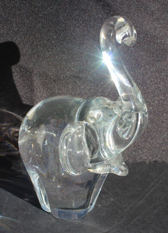 MCM VTG FM Konstglas Ronneby Sweden Glass Elephant Figurine Paperweight Trunk Up