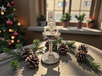 New Silver Metal Christmas Nutcracker Holding Bowl Nut Snacks Candy Party Dish