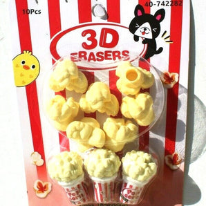 New 3D School Popcorn Erasers 10 Pcs (Funny / Gag Gift) Stocking Stuffers