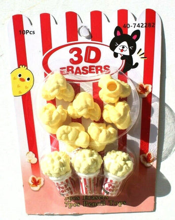 New 3D School Popcorn Erasers 10 Pcs (Funny / Gag Gift) Stocking Stuffers