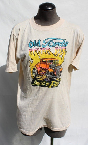 Vtg Mens 1973 "Raoch" Retro Car Hot Rod Ford Psychedelic Retro Mod Shirt Lg