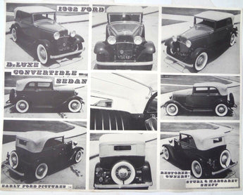 Vintage Black & White EARLY 1932 FORD Deluxe Convertible Sedan CAR Poster