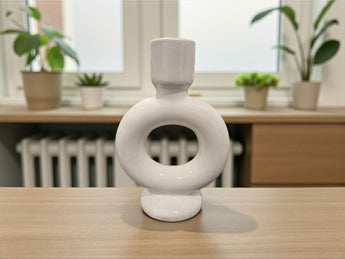New MCM White Circle Round Modern Abstract Candle Holder Room Decor