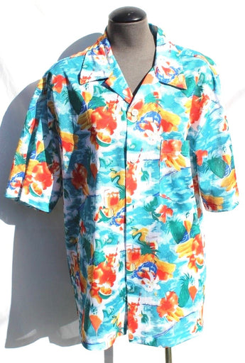 Vtg Vector Polyester Men’s Retro Hawaiian Surf Beach Button Up Shirt Large