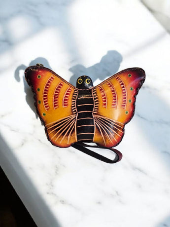 New Yellow Genuine Leather Handmade Butterfly Coin Purse Wristlet Key Case