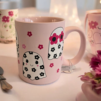 New Pink Y2K Daisy Flower Spooky Ghost Halloween Coffee Mug Gift