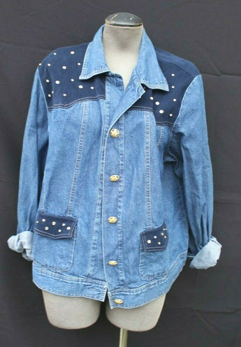 Vintage Saint Germain Paris Jacket Coat Denim Womens X -Large W/ Gemstones