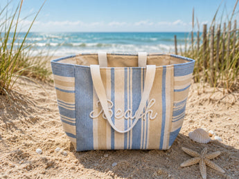 New Blue White Stripped Beach Tote Bag Rope BEACH Canvas Shoulder Tote Pool Bag