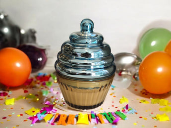 New Blue Metallic Lid Cupcake Shaped Vanilla Sprinkle Sent Birthday Candle