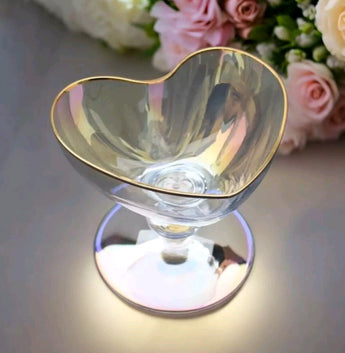 New Opal / Gold Valentines Day Heart Shaped Bowls Sherbet Cup Champagne Glass