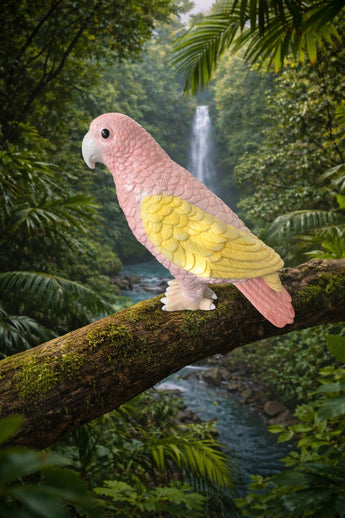 New Large Ceramic Pink & Yellow Tropical Bird Parrot Figurine Room Decor