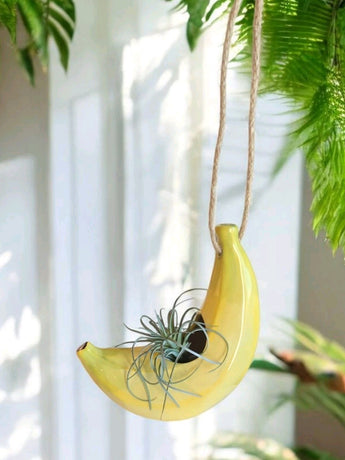 New Yellow Banana Shape Fruit Hanging Planter Indoor Outdoor Plant Funny Gift
