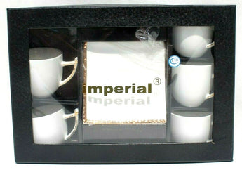 New 6 White & Gold Tea Cups W/ Saucers Plates Bone China Royal Modern Set