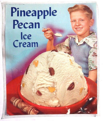 Vtg Pineapple Pecan Ice Cream Advertising Sign / Poster / Lithograph W/ Boy