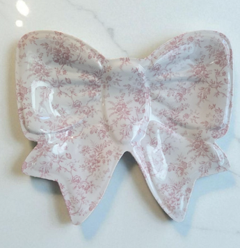 New Shabby Chic White Pink Floral Bow Coquette Shaped Melamine Serving Tray