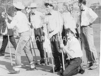 Vintage Black & White 1950s College Boys W/ Rakes Farmer Hazing Photo #2735