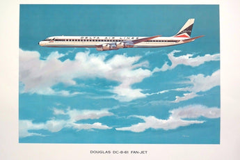 Vtg June 1967 DELTA AIRLINES Douglas DC-8-61 Fan Jet POSTER / PRINT 16X20
