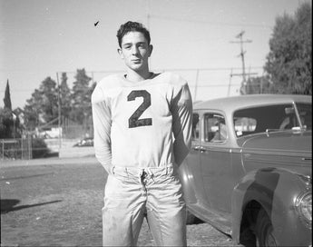 Vtg Black & White 1940's High School Boy Playing Football Uniform #2 Sports