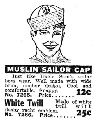 Vintage 1930s B&W Muslin Sailor Cap Hat 25 Cents Advertisement Ad Photo #2835