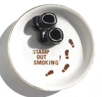 Vintage Funny STAMP OUT SMOKING Boots / Shoes Cigarettes Smoke Butt Ashtray