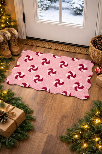 New Woven Pink / Red Christmas Peppermint Candy Doormat Indoor Room Decor Rug