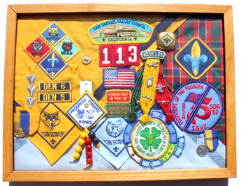 Vtg BOY SCOUTS OF AMERICA BSA Patches Sash Handkerchief Pins Hardware Collage