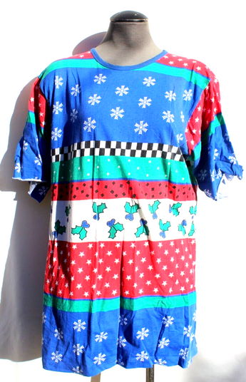 Vtg 1980s St. Eve Christmas Holiday Mens Short Sleeve Graphic T-Shirt OS
