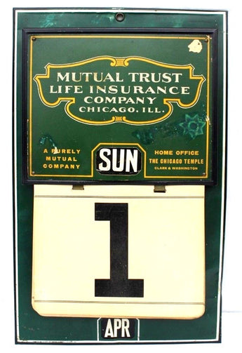Vtg Antique 1909 Matt Parrott Tin Calendar Life Insurance Advertising Sign