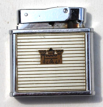 Vtg MCM Colvair Slide- O-Matic Castle Push Top Advertising Cigarette Lighter