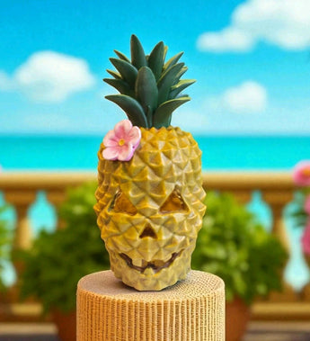 New Tiki Hawaiian Yellow Pineapple Skull Halloween Spooky Light Up Table Light