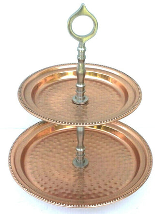 Vintage 2-Tier-Solid Hammered Copper Kitchen Party Serving Stand