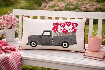 New Valentines Day Red Heart Love Truck Decorative Holiday Pillow 14" X 22"