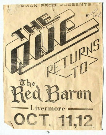 Vtg The Que Returns To The Red Baron Livermore Oct 11, 12 Concert Poster Flyer