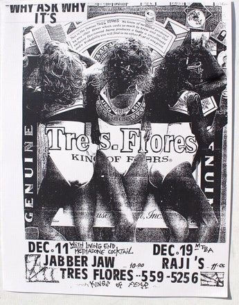 Vtg Dec 11 - 19th Tres Flores (Girls) Raji's Hollywood CA Rock Concert Flyer