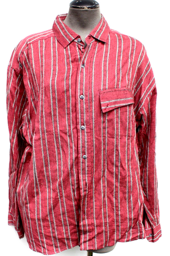 Vintage Mens Chauvin Red Western Collar Button Up Shirt Long Sleeve Large