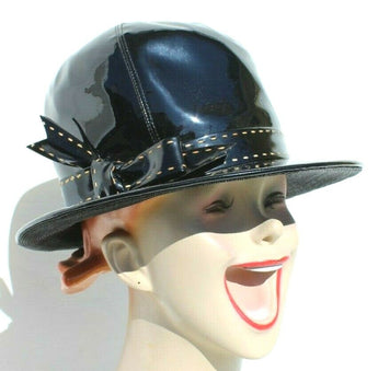 Vtg 1960s Black Vinyl W/ Bow Bullock's Pasadena (Victorian Room) Hat Artistic 79
